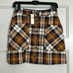 Womens anthropologie Maeve NWT new plaid mini skirt yellow black cream sz 0